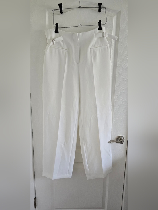 Zara Pants - Zara White High-Waist Tailored Trousers with Silver Buckle